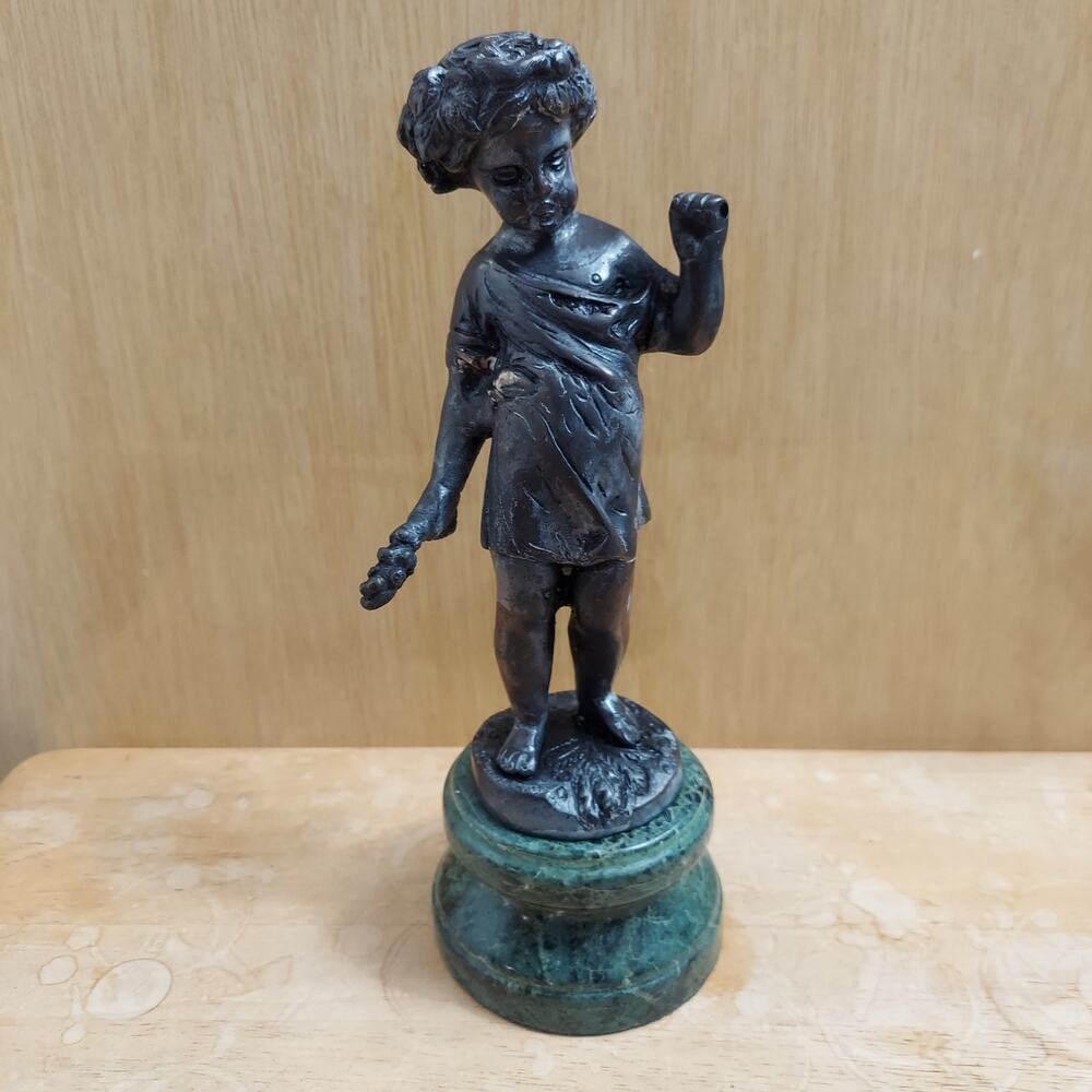 Antique 'Boy in Toga' Bronze Rococo Figurine on Marble Plinth 10.5"H 4lbs 13.6oz